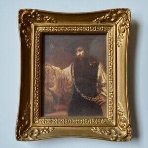 Rembrandt Aristotle with Bust of Homer Print in Elaborate Gold Frame Vintage
